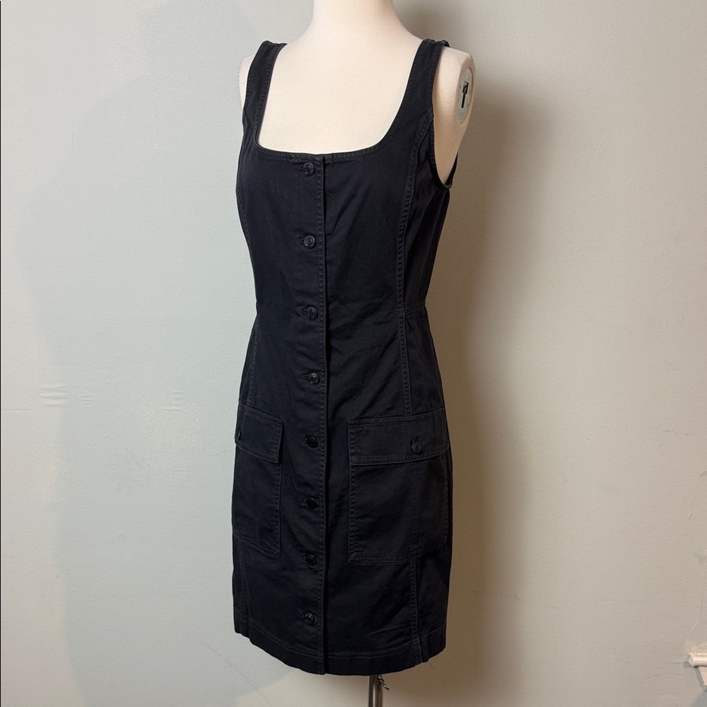 🆕 GAP Black Statement Utility Button-Front Denim Mini Dress ~ Small Tall
